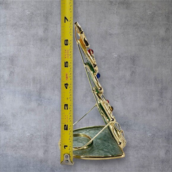 Vintage Stained Glass Christmas Tree Tea Light Candle Holder 7" Holiday Decor - Picture 11 of 12